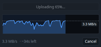 An upload from the console on the Function EV, at 3.3 MB/s