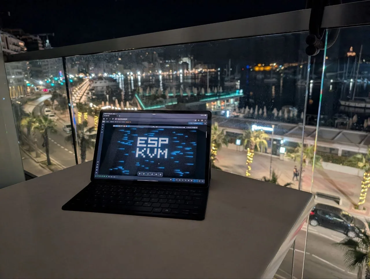 Evening on a balcony in Malta, with the console on the tablet.