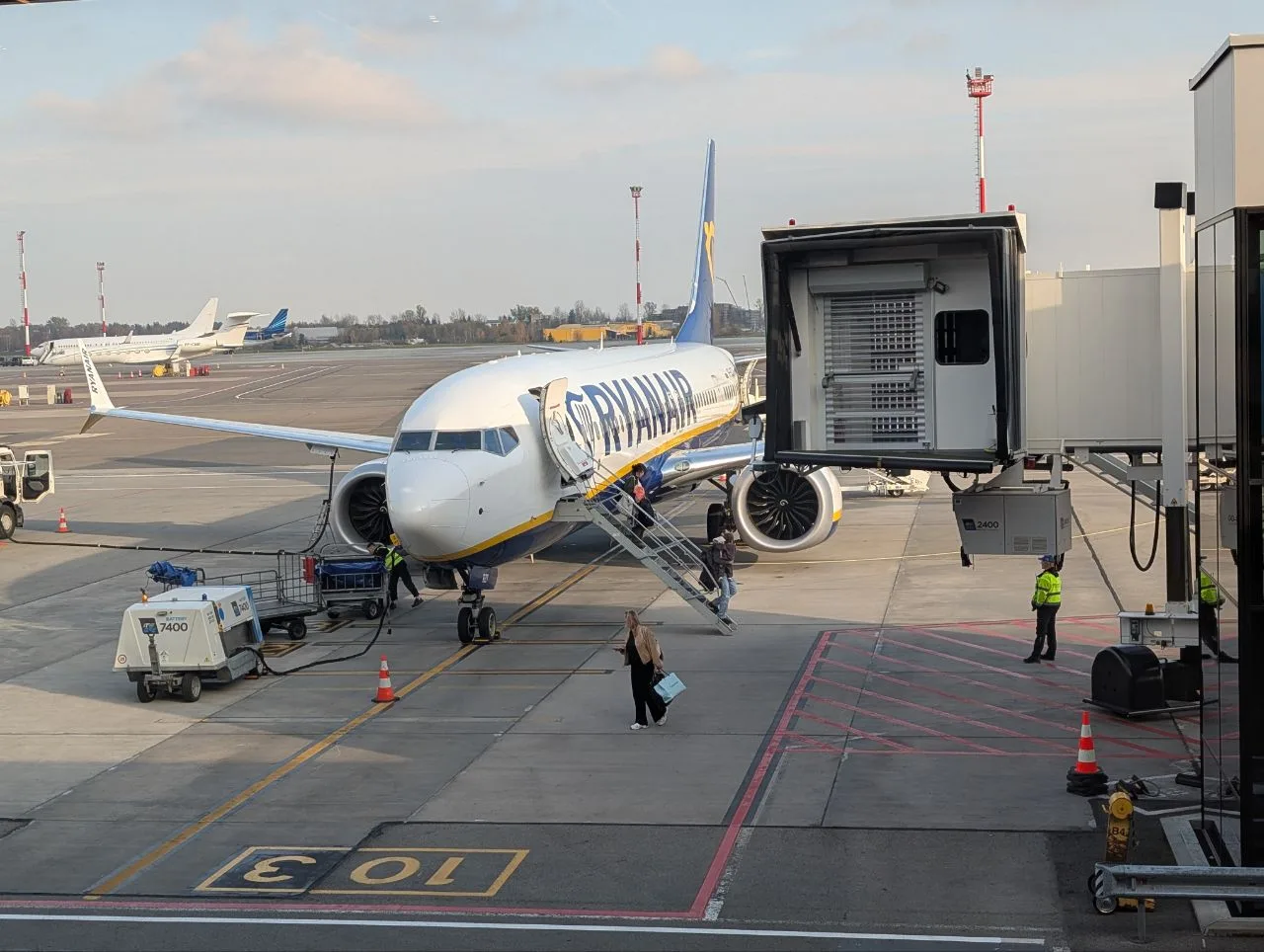 The plane to Malta at the gate.